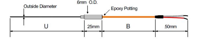 CE Type J Thermocouple RTD With 24GA Kapton Leads And Metal Transition